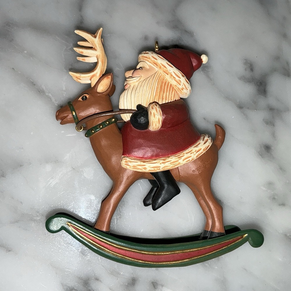 Hallmark Keepsake Ornament 2001 Rocking Reindeer Vintage Santa Christmas